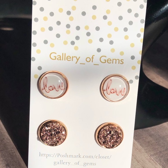 *Last 1* Love Rose Gold Druzy Earring Set! - Picture 3 of 7